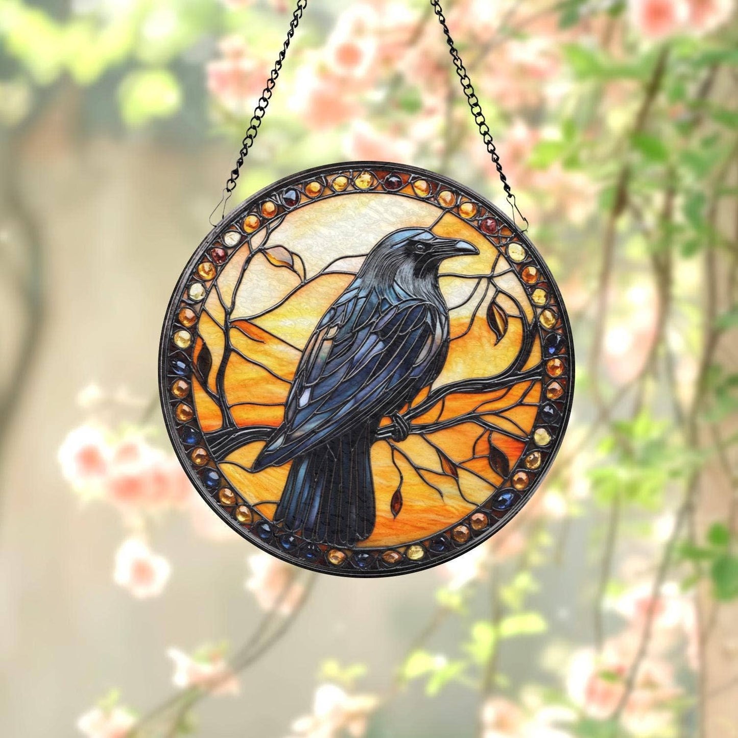 Black Raven Suncatcher, Gothic Crow Window Hanging Decor