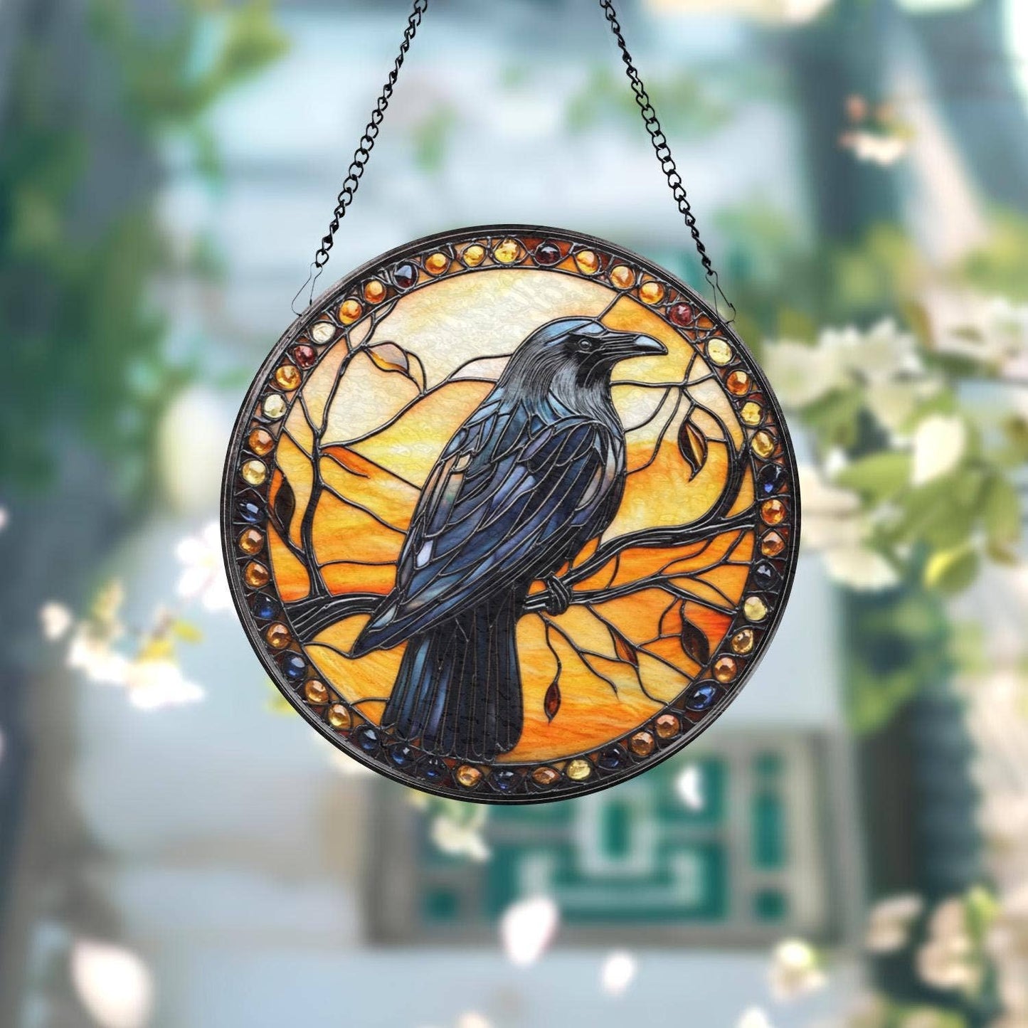 Black Raven Suncatcher, Gothic Crow Window Hanging Decor
