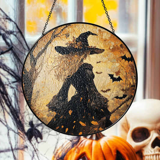 Witch Halloween Suncatcher, Gothic Witch Glass ornament
