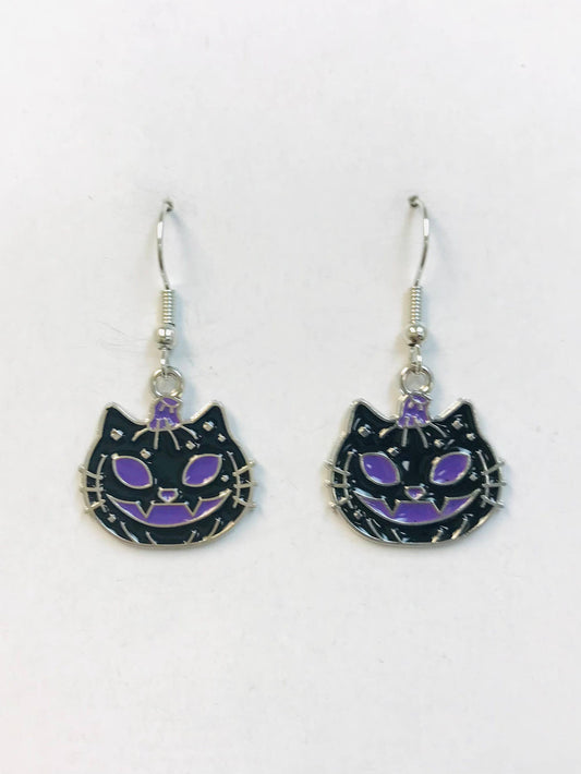 Pumpkin Cat Earrings Goth Halloween Gift