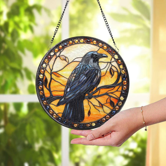 Black Raven Suncatcher, Gothic Crow Window Hanging Decor